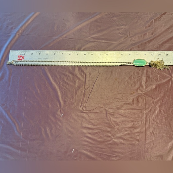 Kendra Scott Rayne 14k Gold Necklace Chalcedony Teal Stone w/ Tassel 30” - Picture 10 of 10